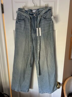 Good American Light Wash Palazzo Crop Jeans with Tie